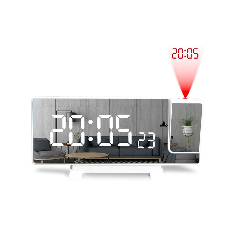 Projection Alarm Clock: LED Digital Display for Bedroom, Bedside Table Clock with FM Radio and Ceiling/Wall Projection
