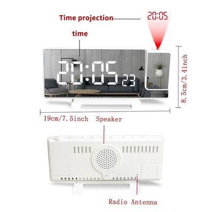 Projection Alarm Clock: LED Digital Display for Bedroom, Bedside Table Clock with FM Radio and Ceiling/Wall Projection
