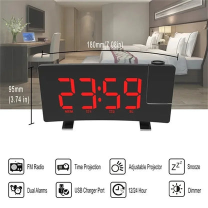 Multifunctional Projection FM Radio Alarm Clock - with USB charger