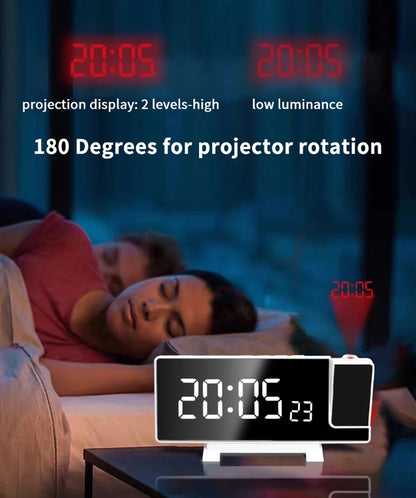Projection Alarm Clock: LED Digital Display for Bedroom, Bedside Table Clock with FM Radio and Ceiling/Wall Projection