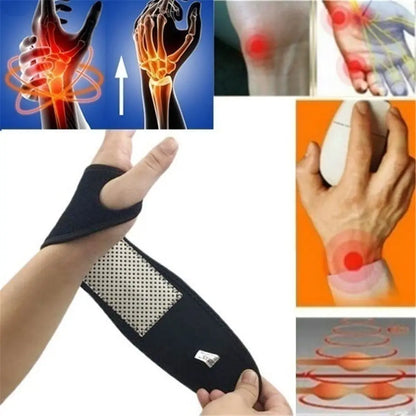 Self-Heating Wrist Brace. 1 Pair Tourmaline Far-Infrared, Magnetic Therapy Wrist Brace