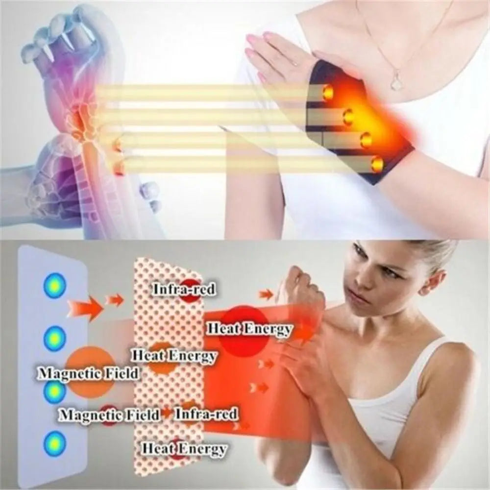 Self-Heating Wrist Brace. 1 Pair Tourmaline Far-Infrared, Magnetic Therapy Wrist Brace