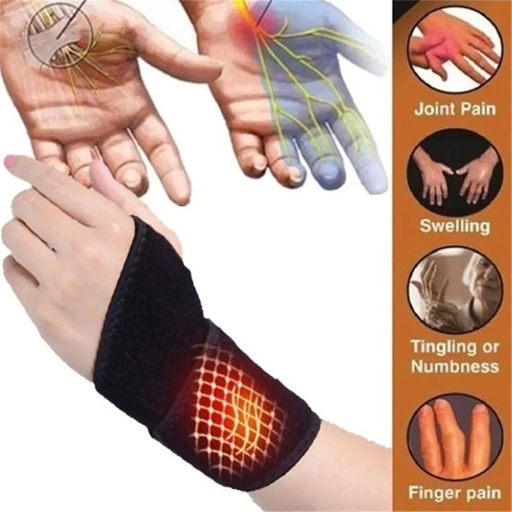 Self-Heating Wrist Brace. 1 Pair Tourmaline Far-Infrared, Magnetic Therapy Wrist Brace