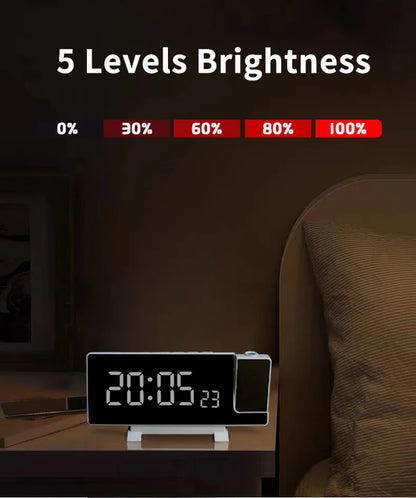 Projection Alarm Clock: LED Digital Display for Bedroom, Bedside Table Clock with FM Radio and Ceiling/Wall Projection