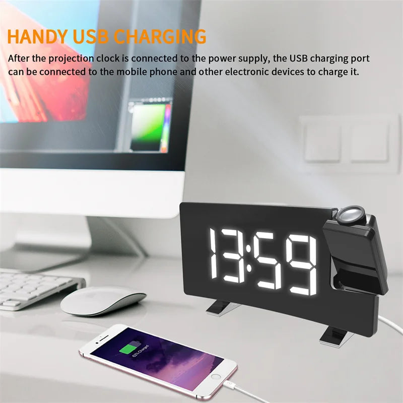 Multifunctional Projection FM Radio Alarm Clock - with USB charger