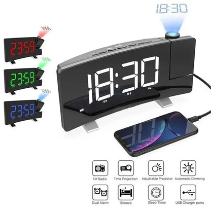 Multifunctional Projection FM Radio Alarm Clock - with USB charger