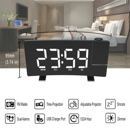 Multifunctional Projection FM Radio Alarm Clock - with USB charger